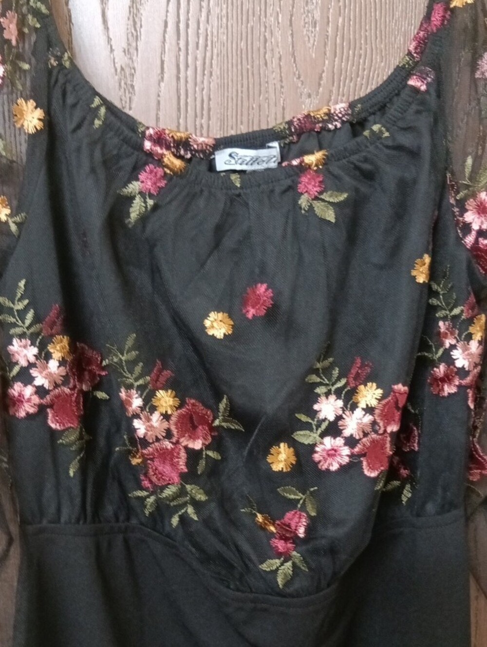 New Stillettos Black Floral Embroidered Long Sleeve Dress| Size XL - Picture 3 of 6